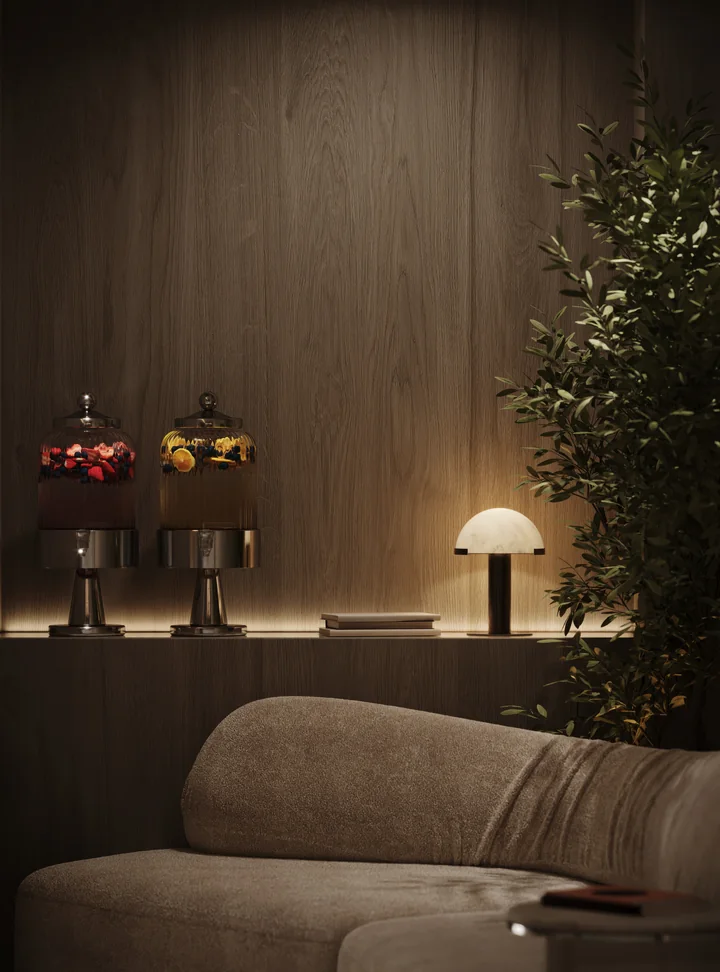 Interior de estar con detalle en madera